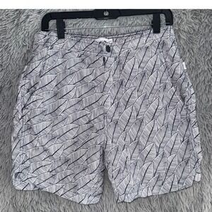 Onia Women's Shorts M/M Black White Leaf Print Elastic Waist Casual